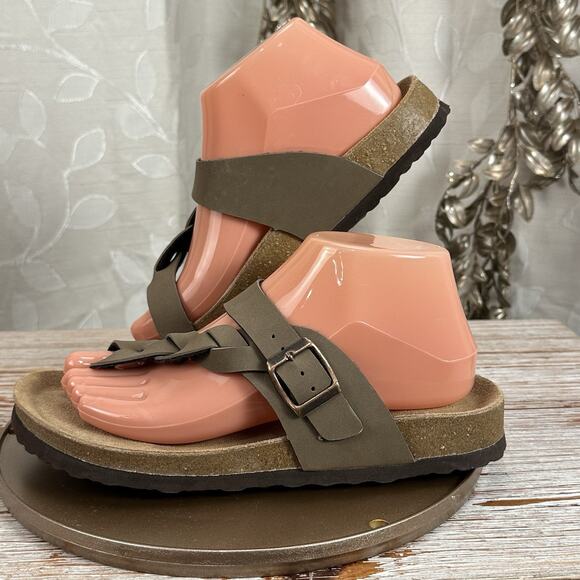 Cushionaire Libby Taupe Braided Slip-On Sandals Women’s 8M Suede Footbed Comfort - Picture 3 of 17